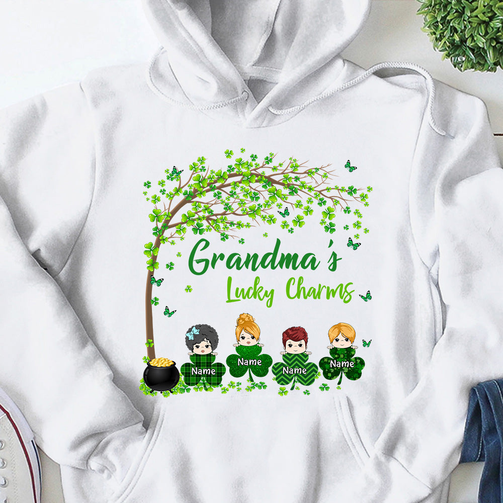 Grandma Mom Lucky Charm Peeking Kids Personalized Shirt