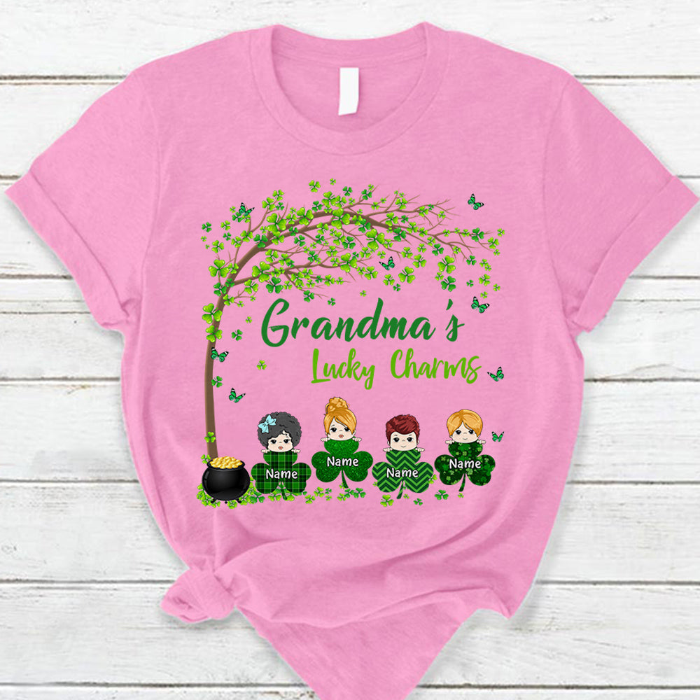 Grandma Mom Lucky Charm Peeking Kids Personalized Shirt
