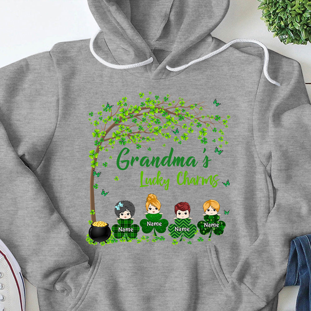 Grandma Mom Lucky Charm Peeking Kids Personalized Shirt
