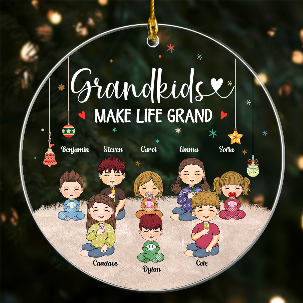 Grandkids Makes Life Grand Personalized Circle Acrylic Ornament