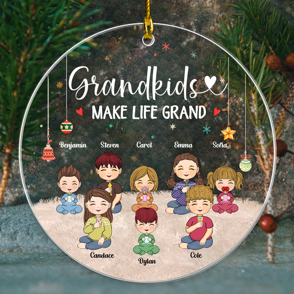 Grandkids Makes Life Grand Personalized Circle Acrylic Ornament