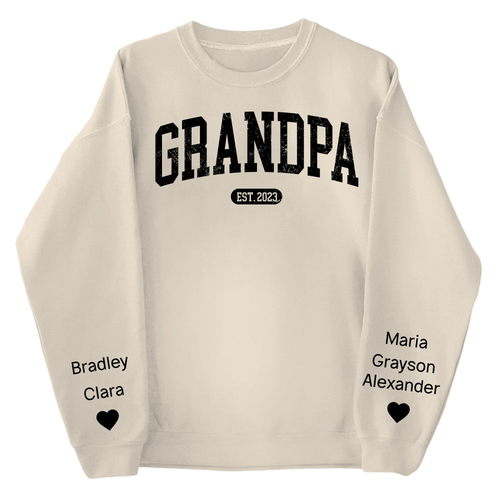 Personalize Papa Sweatshirt with Grandkids Names on Sleeve, Grandpa Sweatshirt, Abuelo Sweatshirt, Fathers Day Gift, New Grandpa Gift Vr2