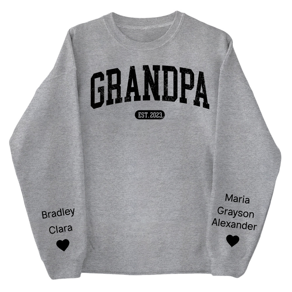 Personalize Papa Sweatshirt with Grandkids Names on Sleeve, Grandpa Sweatshirt, Abuelo Sweatshirt, Fathers Day Gift, New Grandpa Gift Vr2