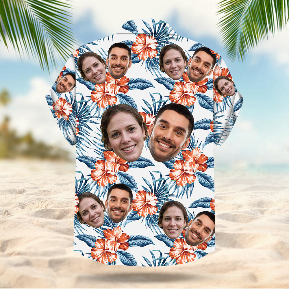 Custom Face Leaves & Flowers Pattern Hawaiian Shirt For Men For Her Gift For Family