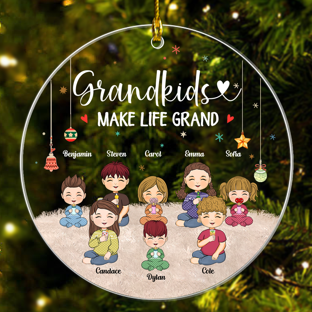 Grandkids Makes Life Grand Personalized Circle Acrylic Ornament