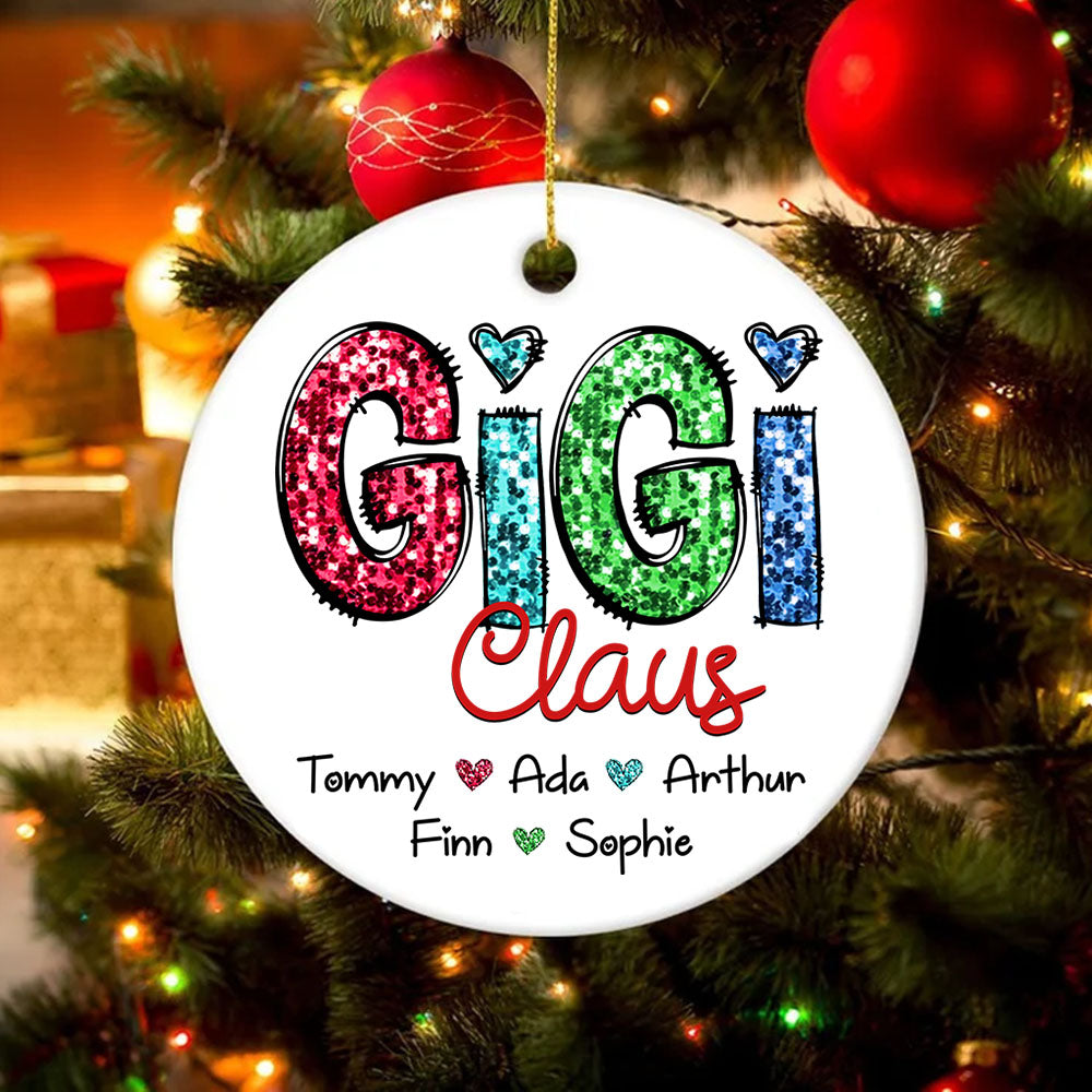 Gigi Claus With Grandkids - Personalized Ornament For Grandkids From Grandma