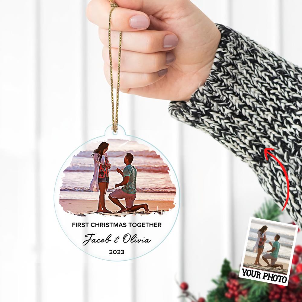 First Christmas Together Ornament, Our First Christmas Couple Photo Ornament, Personalized Photo Couple Christmas Tree Ornament Vr5