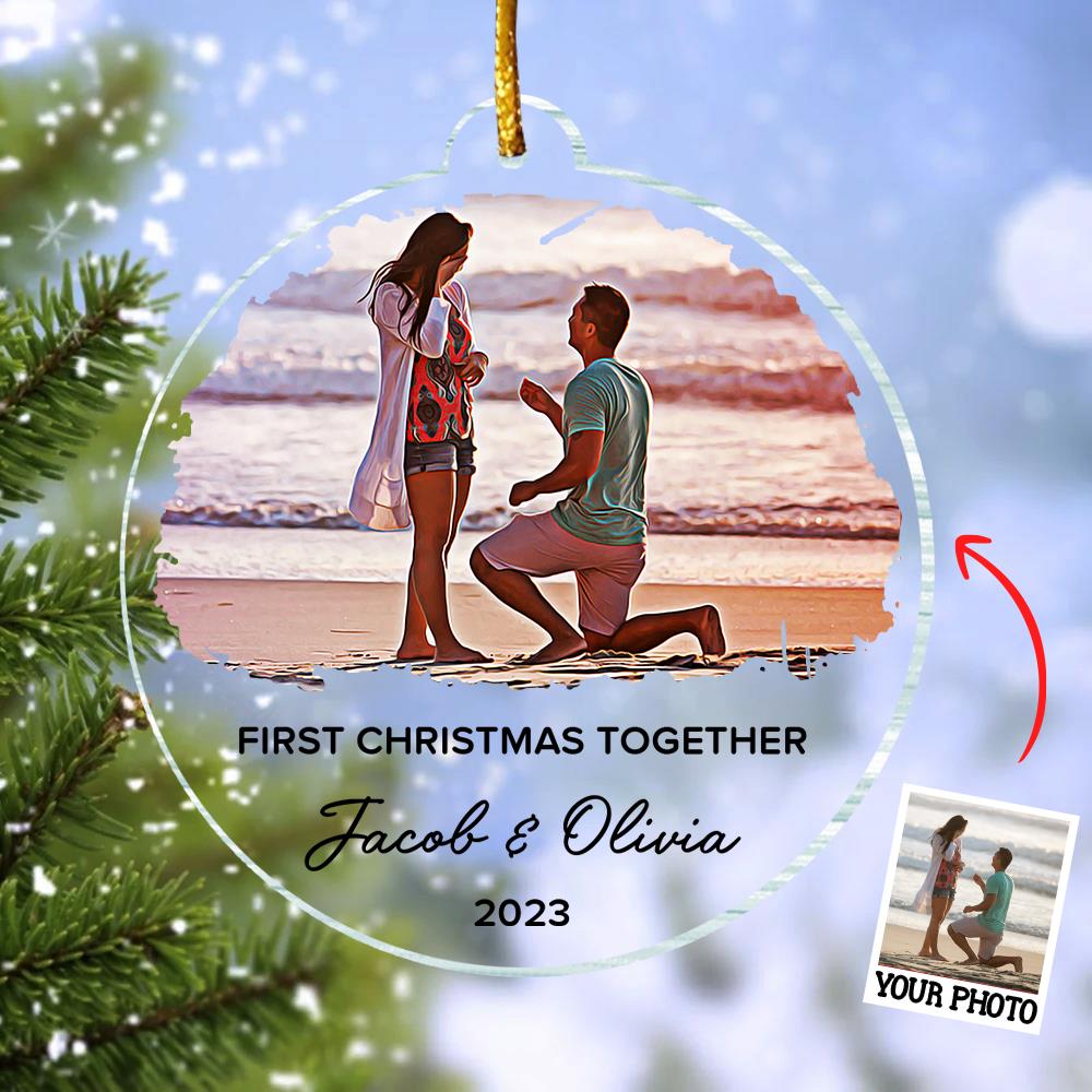 First Christmas Together Ornament, Our First Christmas Couple Photo Ornament, Personalized Photo Couple Christmas Tree Ornament Vr5