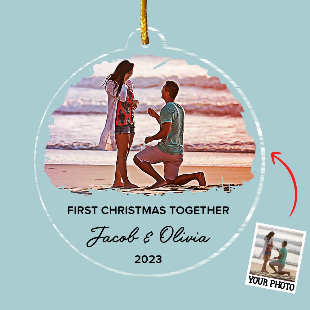First Christmas Together Ornament, Our First Christmas Couple Photo Ornament, Personalized Photo Couple Christmas Tree Ornament Vr5