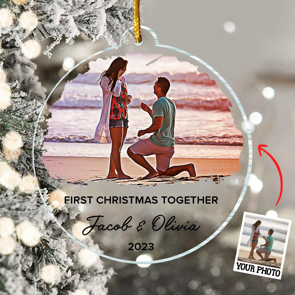 First Christmas Together Ornament, Our First Christmas Couple Photo Ornament, Personalized Photo Couple Christmas Tree Ornament Vr5