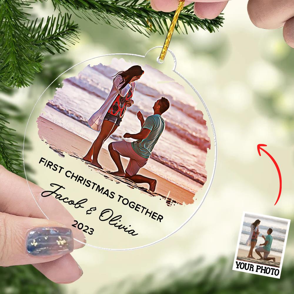 First Christmas Together Ornament, Our First Christmas Couple Photo Ornament, Personalized Photo Couple Christmas Tree Ornament Vr5
