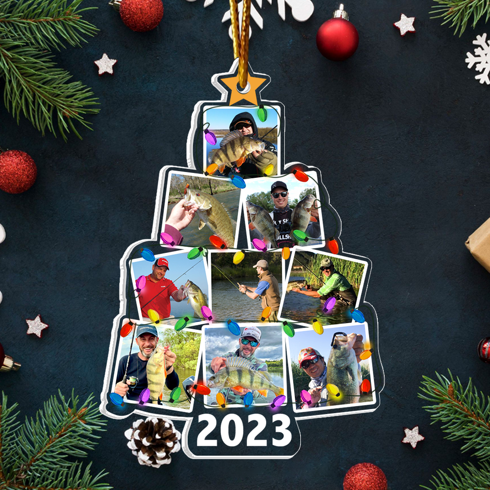 Custom Photo Christmas Tree Fishing - Personalized Acrylic Photo Ornament