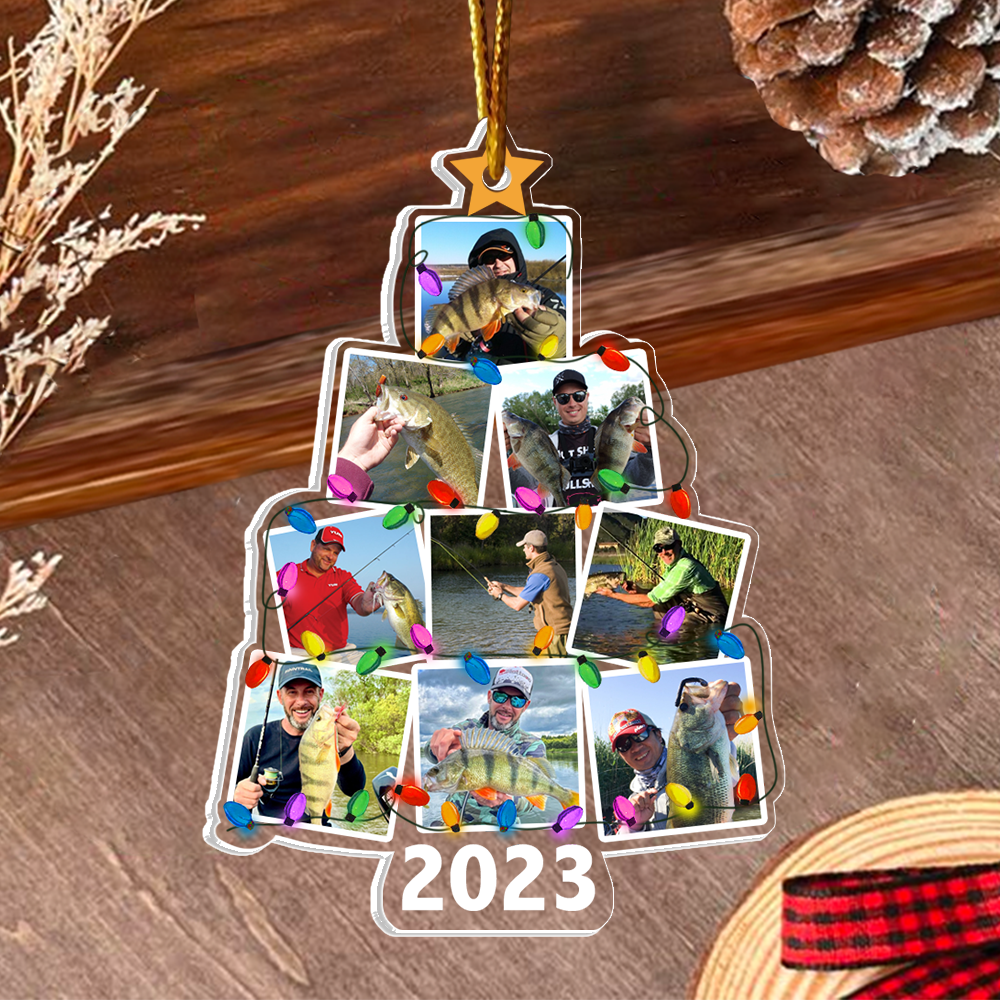Custom Photo Christmas Tree Fishing - Personalized Acrylic Photo Ornament