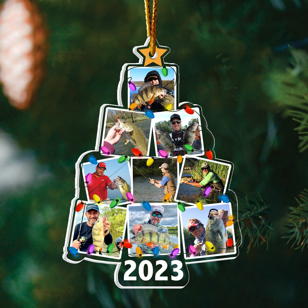 Custom Photo Christmas Tree Fishing - Personalized Acrylic Photo Ornament NA02
