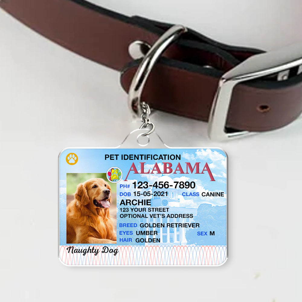 Custom Photo Pet ID Tags - Drivers License - Alabama