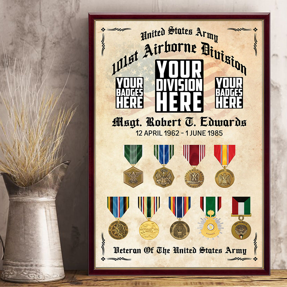 Military Veterans Certificate of Service Personalized Classic Art Style Design For Veteran H2511