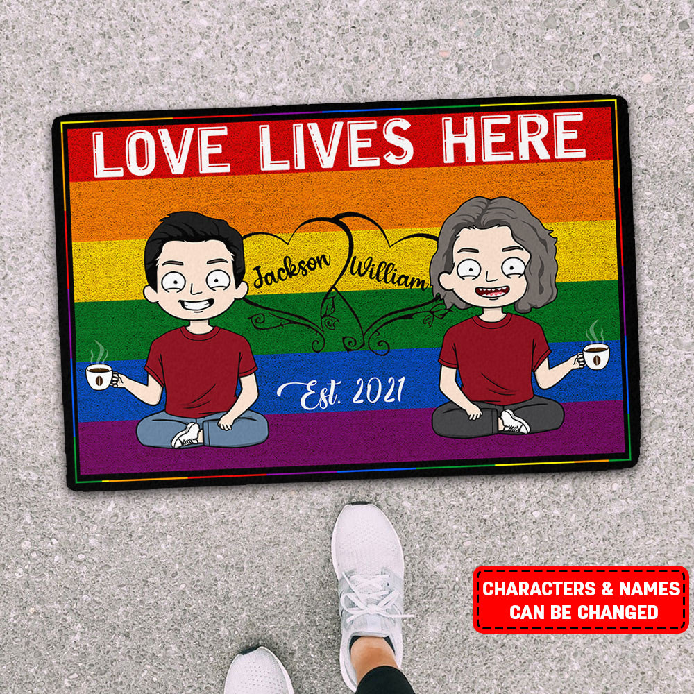Personalized Love Lives Here Rainbow Pride Lgbt Doormat Gift For Couples Perfect Gift For Lgbt