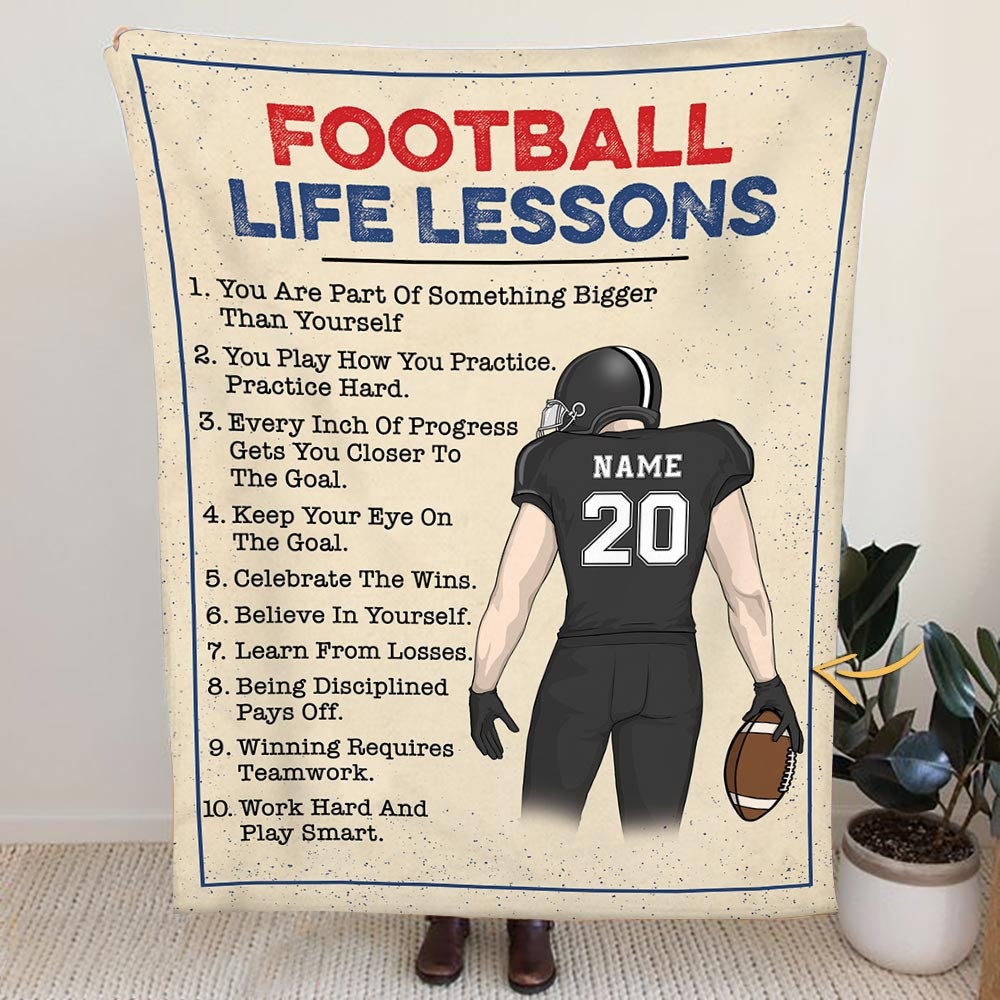 American Football Life Lessons Custom Blanket Gift For Football Player - Personalized Gifts For Football Lovers
