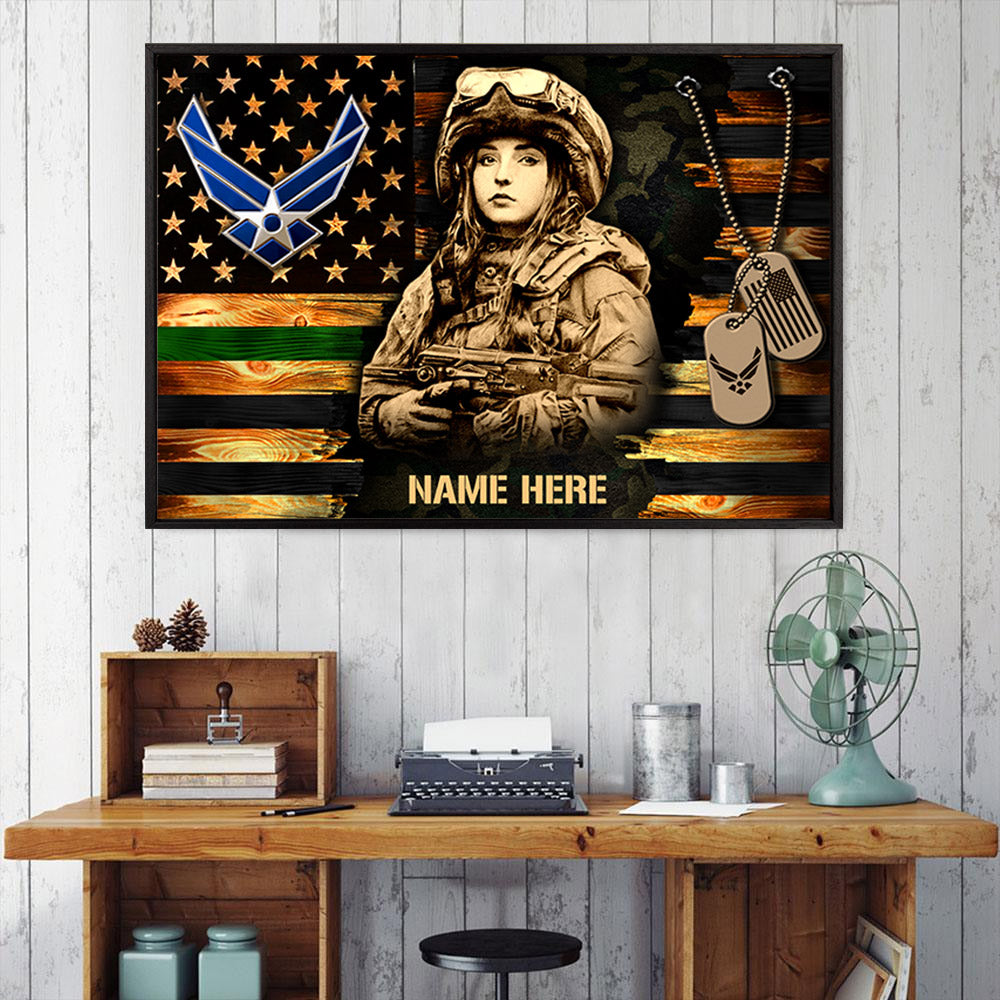 Personalized Gift For Military Veteran Dad Grandpa Veteran Custom Gift For Military Veteran Soldier American Rustic Flag Poster Canvas H2511
