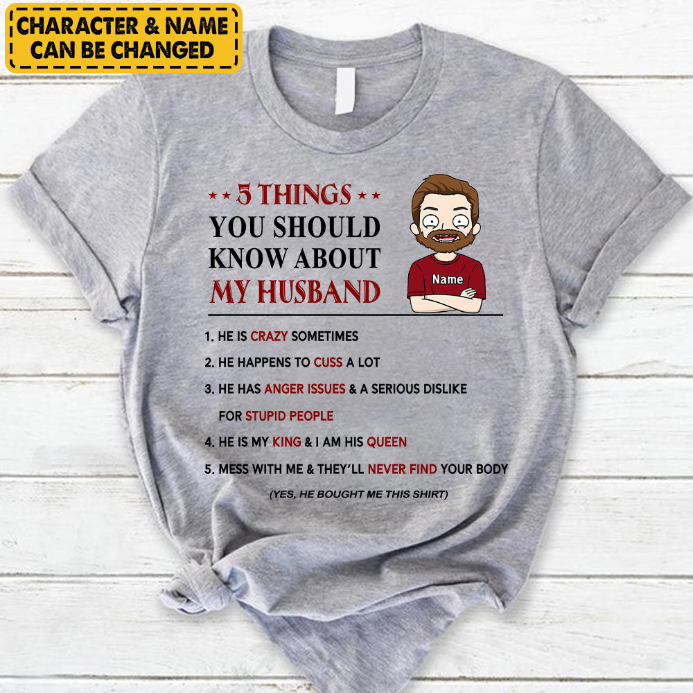 Personalized Shirt For Girlfriend Wife - 5 Things You Should Know About My Boyfriend My Husband - Custom Valentine Day Gift