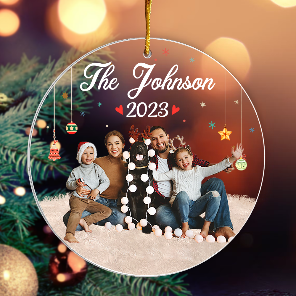Custom Your Family Photo Circle Acrylic Ornament Gift For Family - Family Christmas Ornament