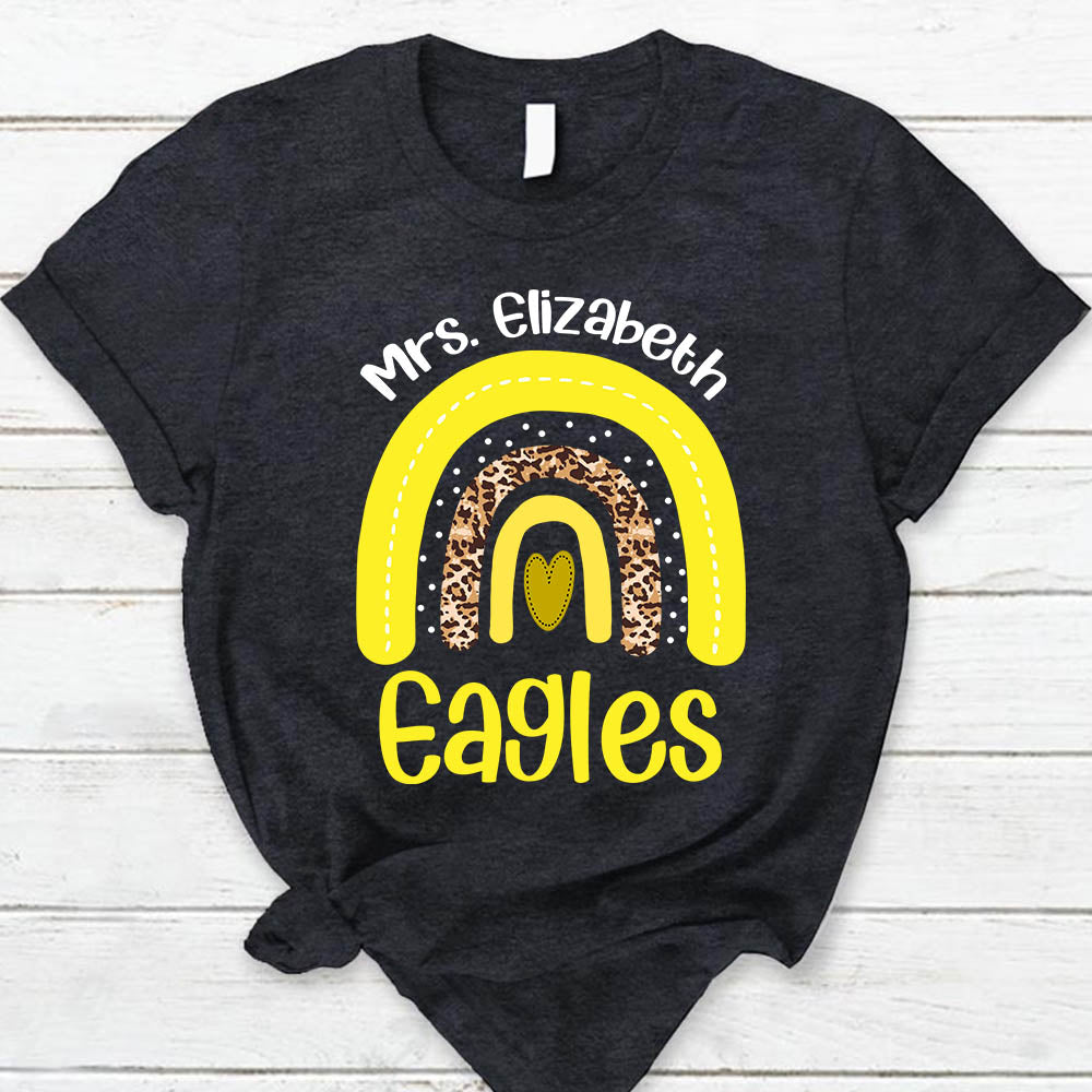 Personalized Eagles Rainbow School Mascot Custom Teacher's Name T- Shirt