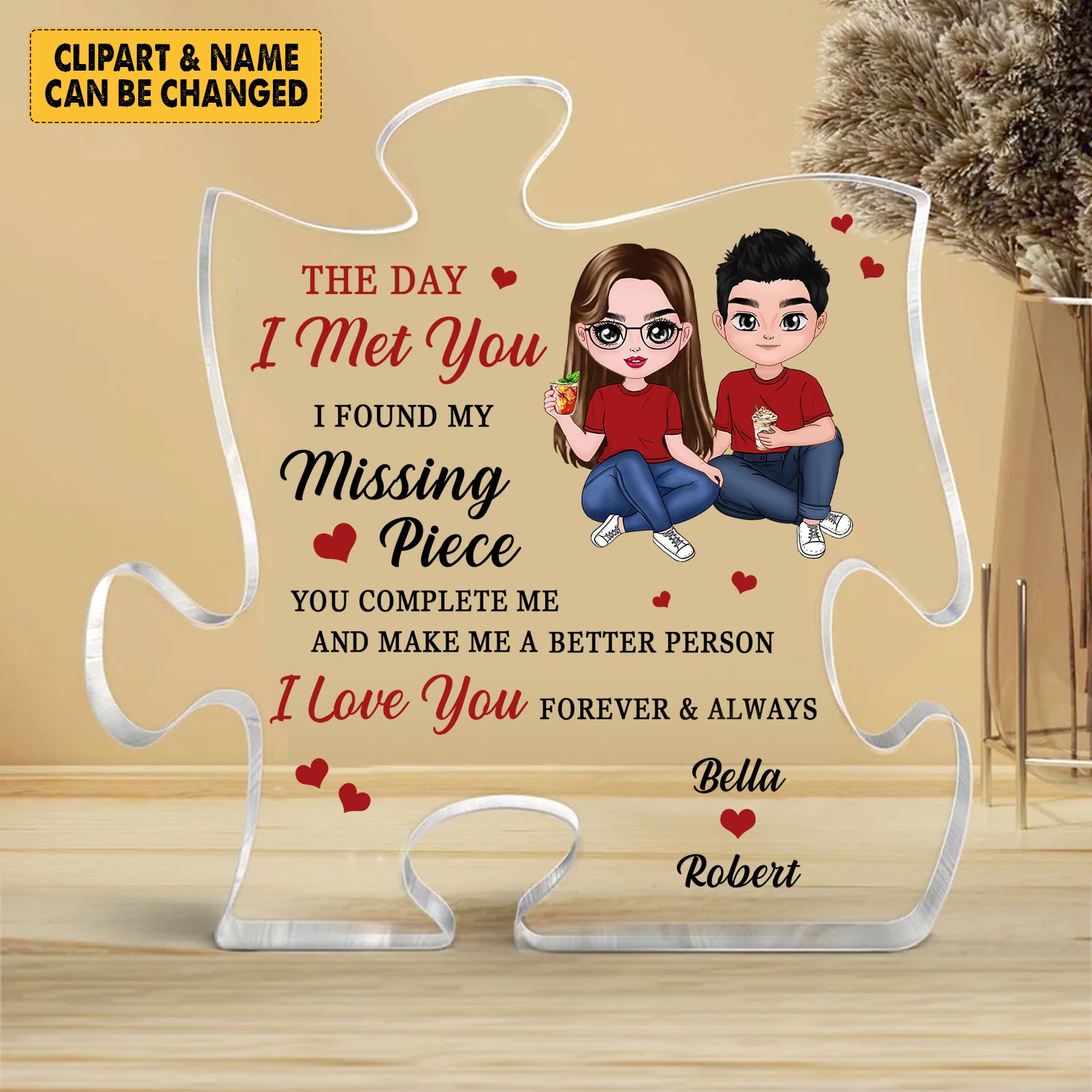 Doll Couple Found My Missing Piece Valentine‘s Day Anniversary Gift For Him For Her Personalized Puzzle Acrylic Plaque