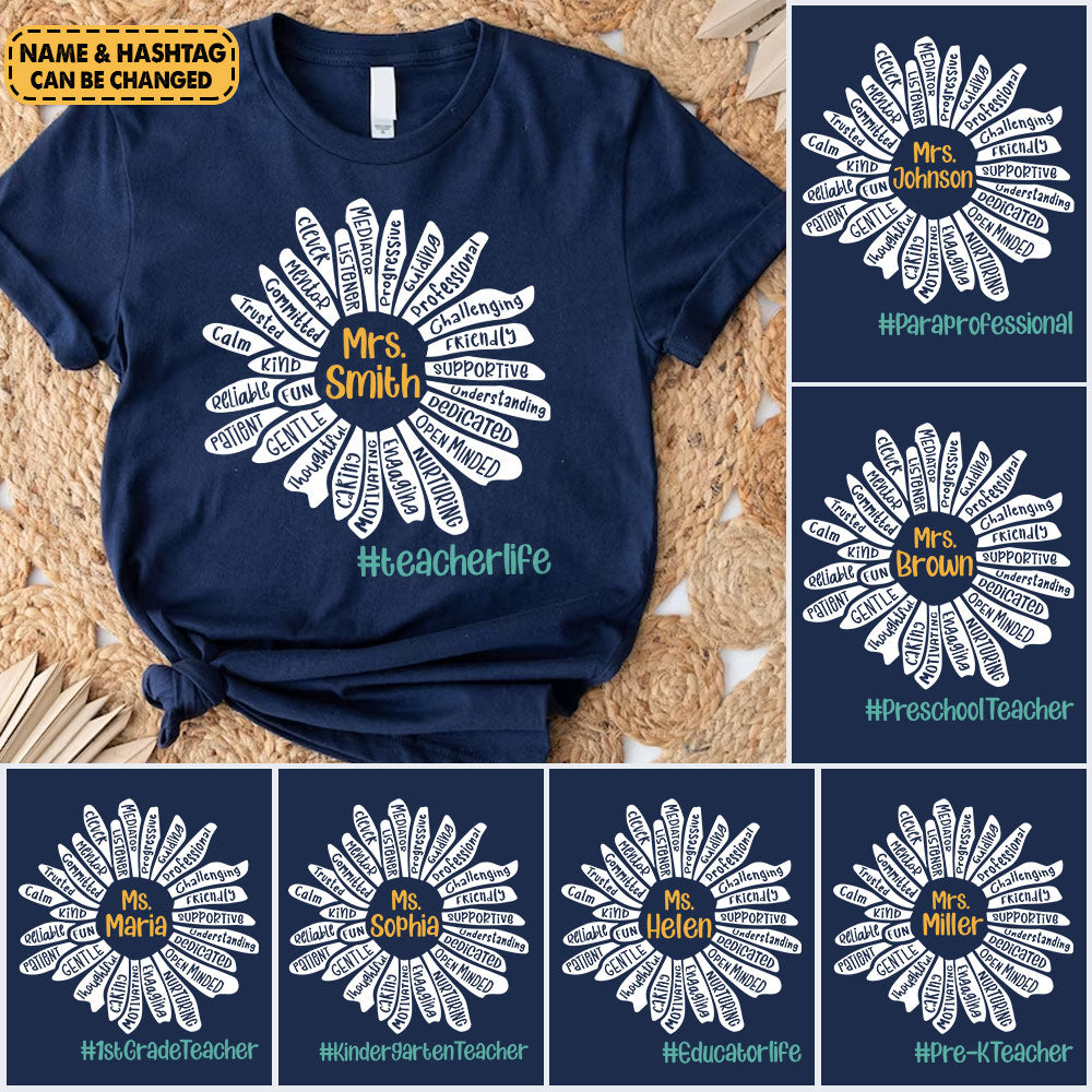 Personalized Teacher Personality Flower Back To School T-Shirt For Teacher