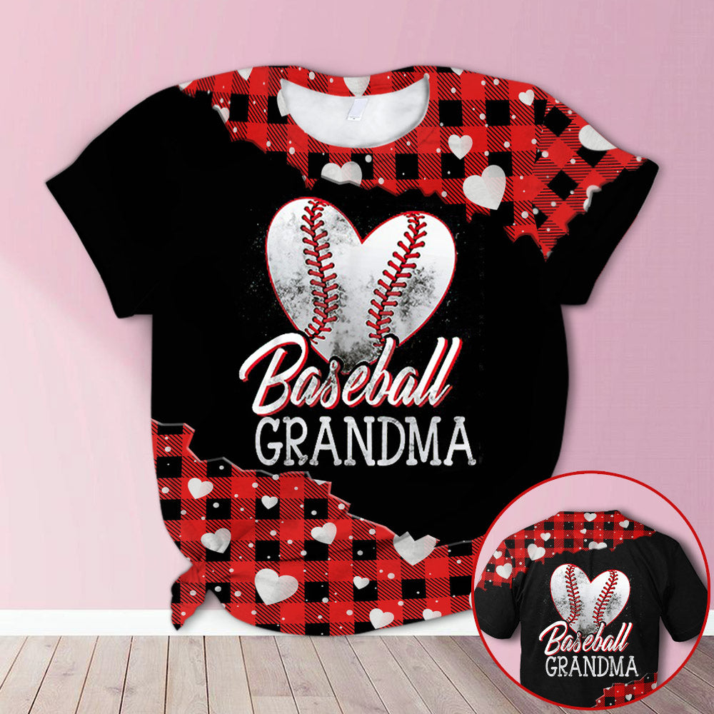 Baseball Grandma Red Buffalo All Over Print Shirt Custom Shirt Gift For Grandma