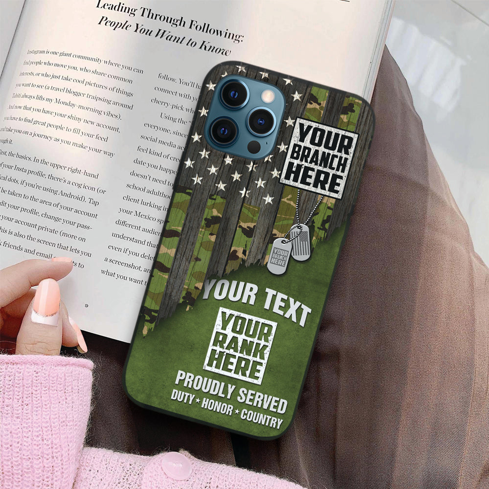 Personalized Phone Case America Half Flag With Military Custom Rank Veteran K1702