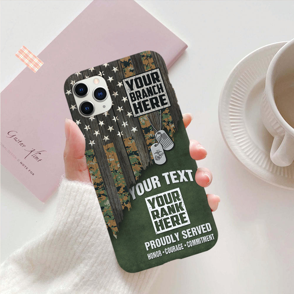 Personalized Phone Case America Half Flag With Military Custom Rank Veteran K1702