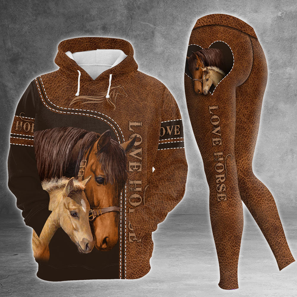 Love Horse All Over Printed Shirt & Legging Set For Horse Mom, Horse Lovers