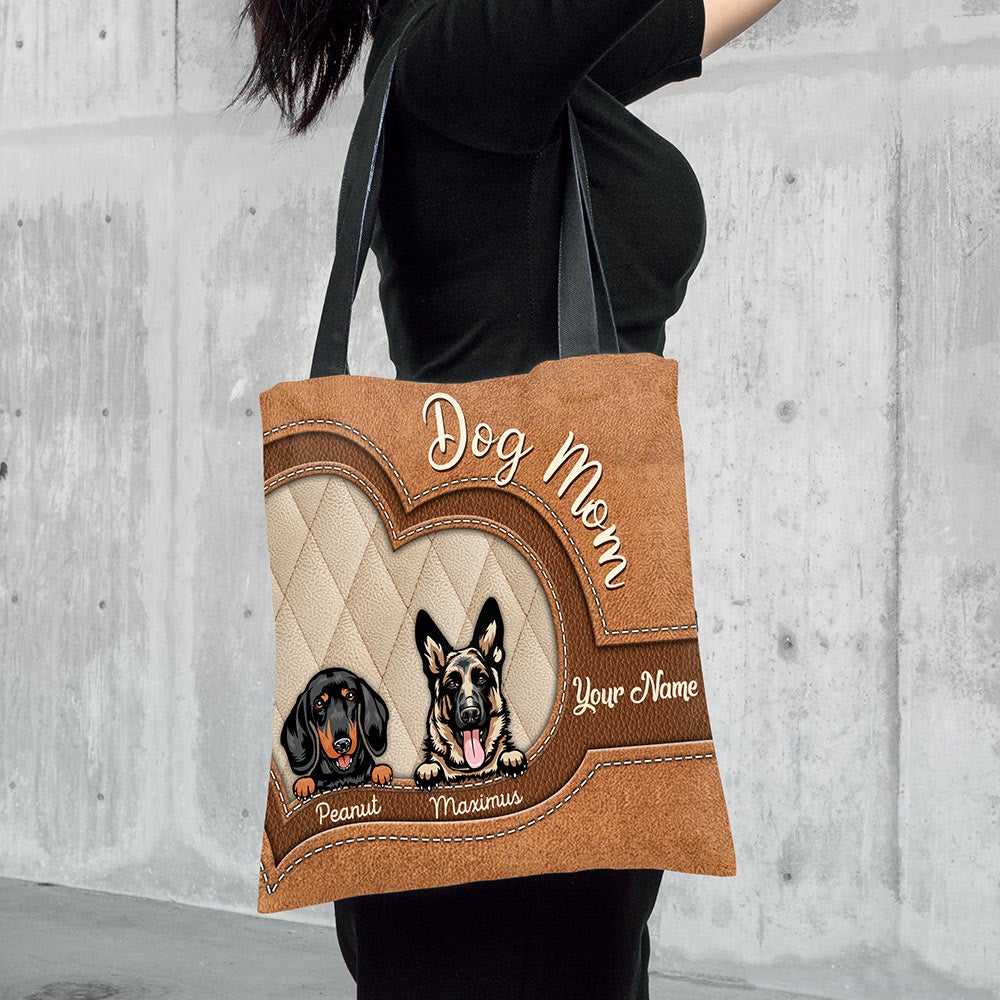 Personalized Dog Mom Fur Mama Pet Paws Lover Custom Breeds Names Puppy  Lover Faux Leather Pattern Tote bag