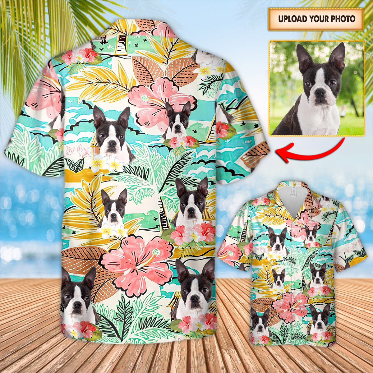 Personalized Boston Terriers Tropical Hawaiian Shirt For Boston Terrier Lovers - Custom Photo Hawaiian Shirt For Dog Lovers