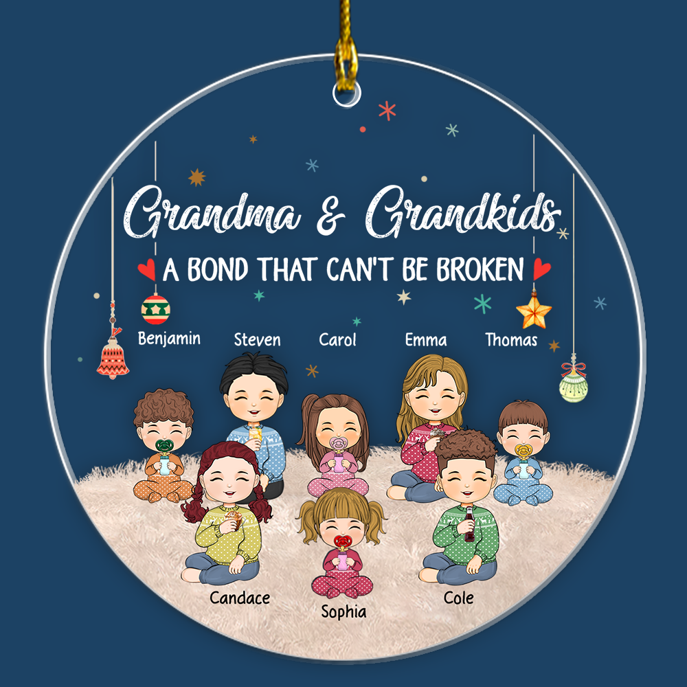 Grandma And Grandkids A Bond That Can't Be Broken Personalized Circle Acrylic Ornament