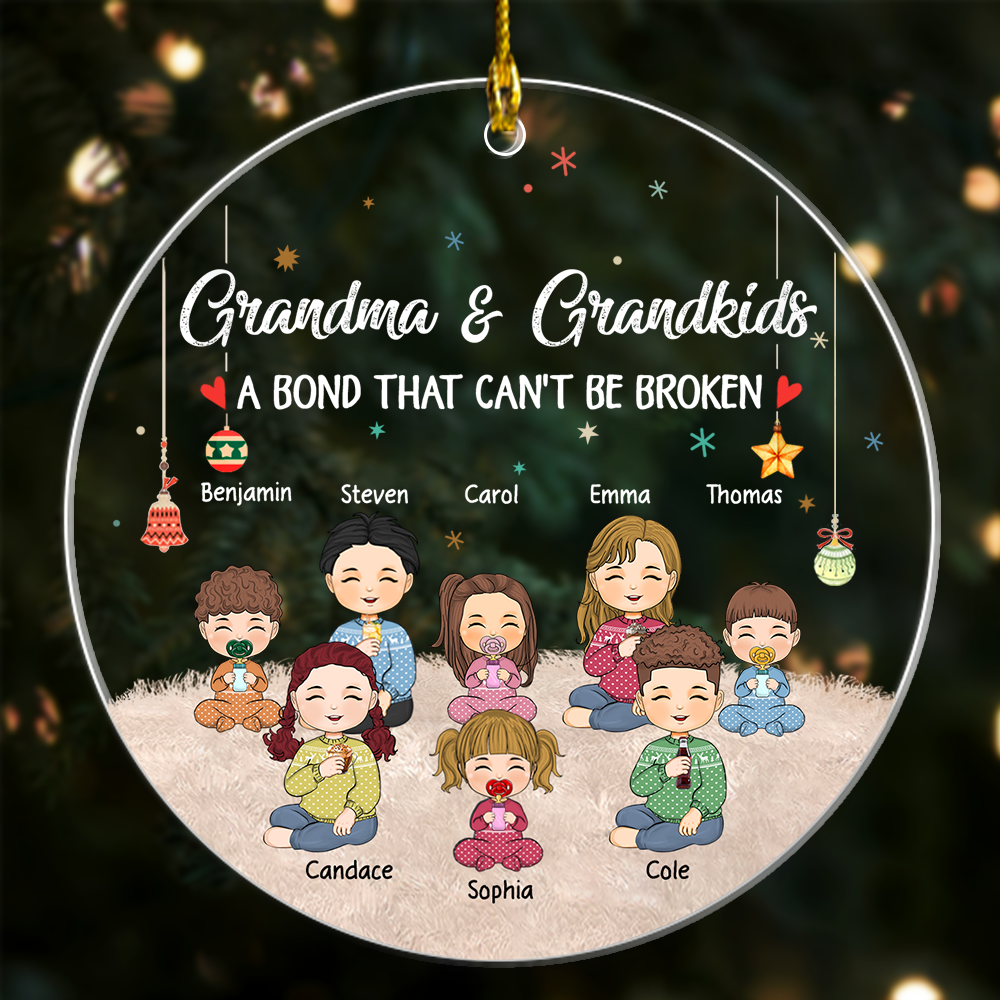 Grandma And Grandkids A Bond That Can't Be Broken Personalized Circle Acrylic Ornament