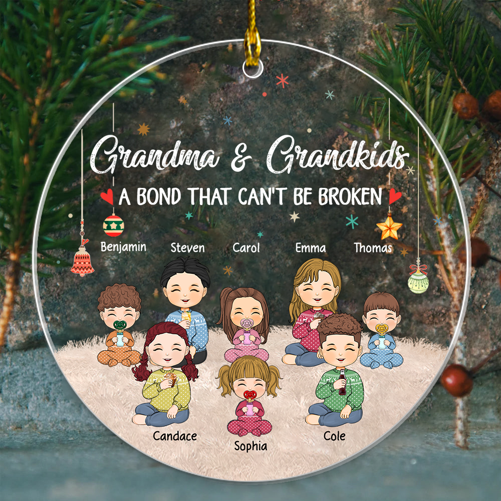 Grandma And Grandkids A Bond That Can't Be Broken Personalized Circle Acrylic Ornament