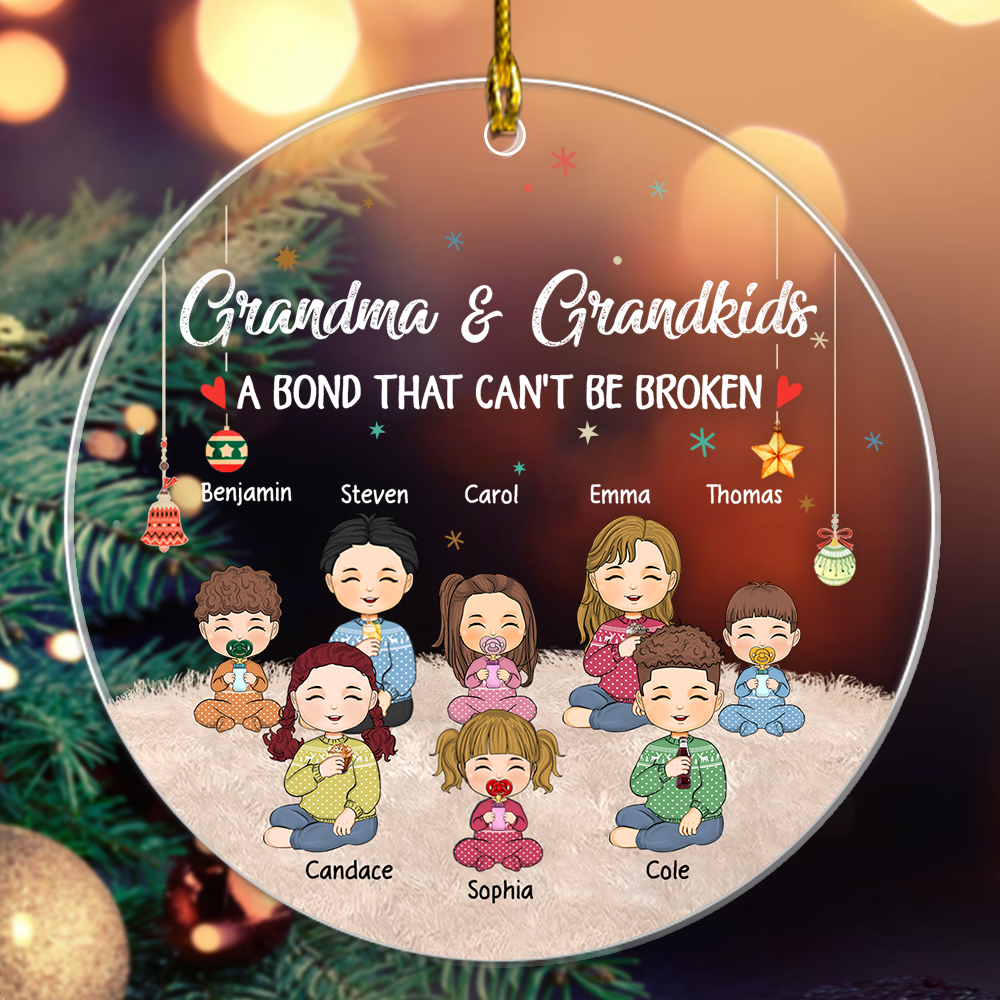 Grandma And Grandkids A Bond That Can't Be Broken Personalized Circle Acrylic Ornament