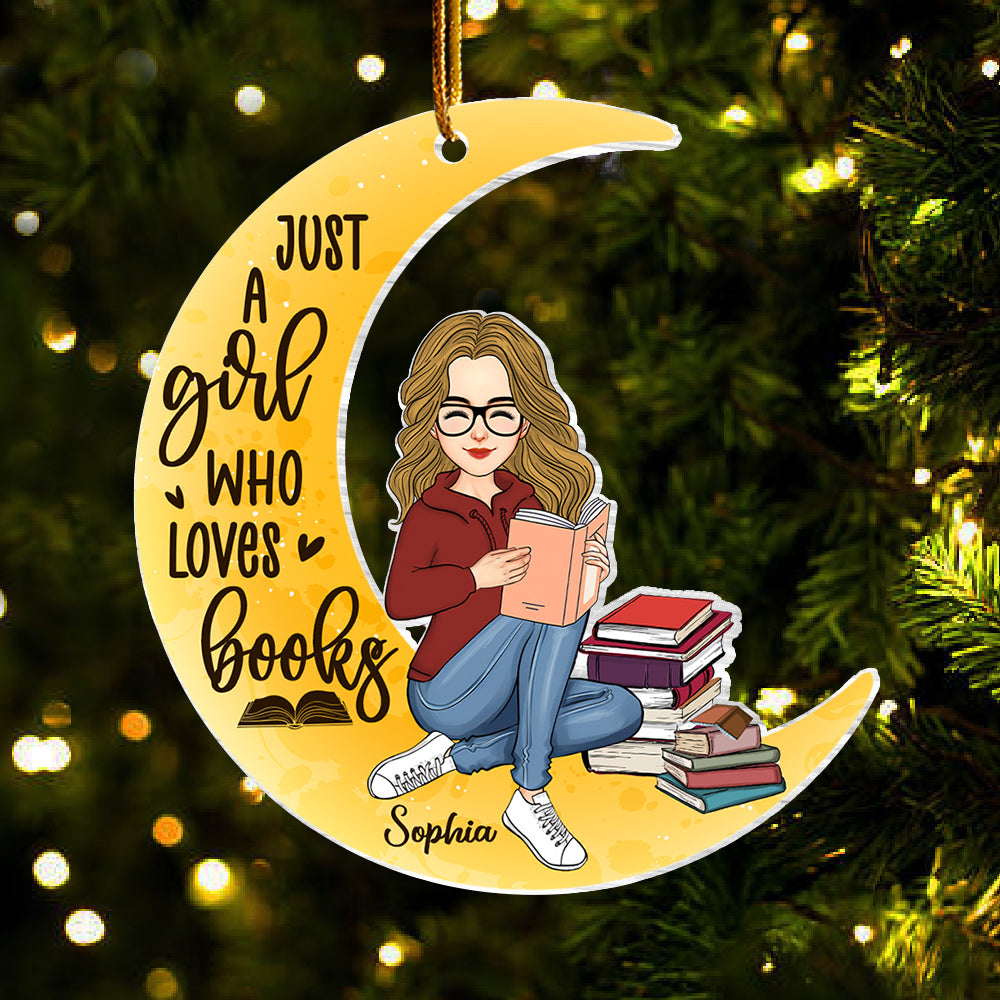 Just A Girl Who Loves Books Personalized Acrylic Ornament For Book Lover