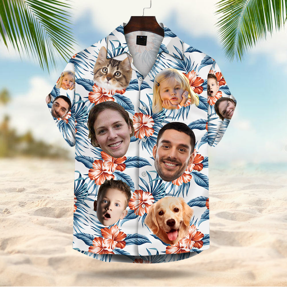 Custom Dog Cat Face Leaves & Flowers Custom Hawaiian Shirt With Multiple Faces