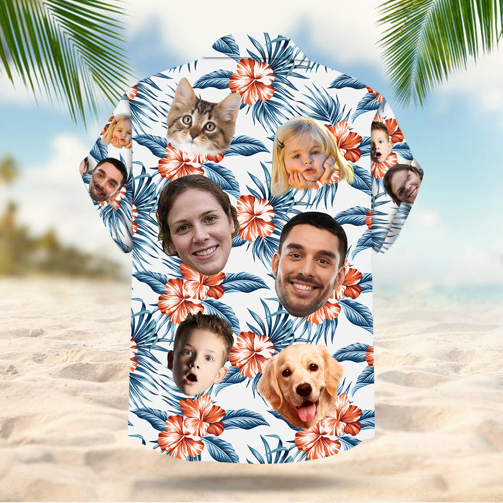 Custom Dog Cat Face Leaves & Flowers Custom Hawaiian Shirt With Multiple Faces