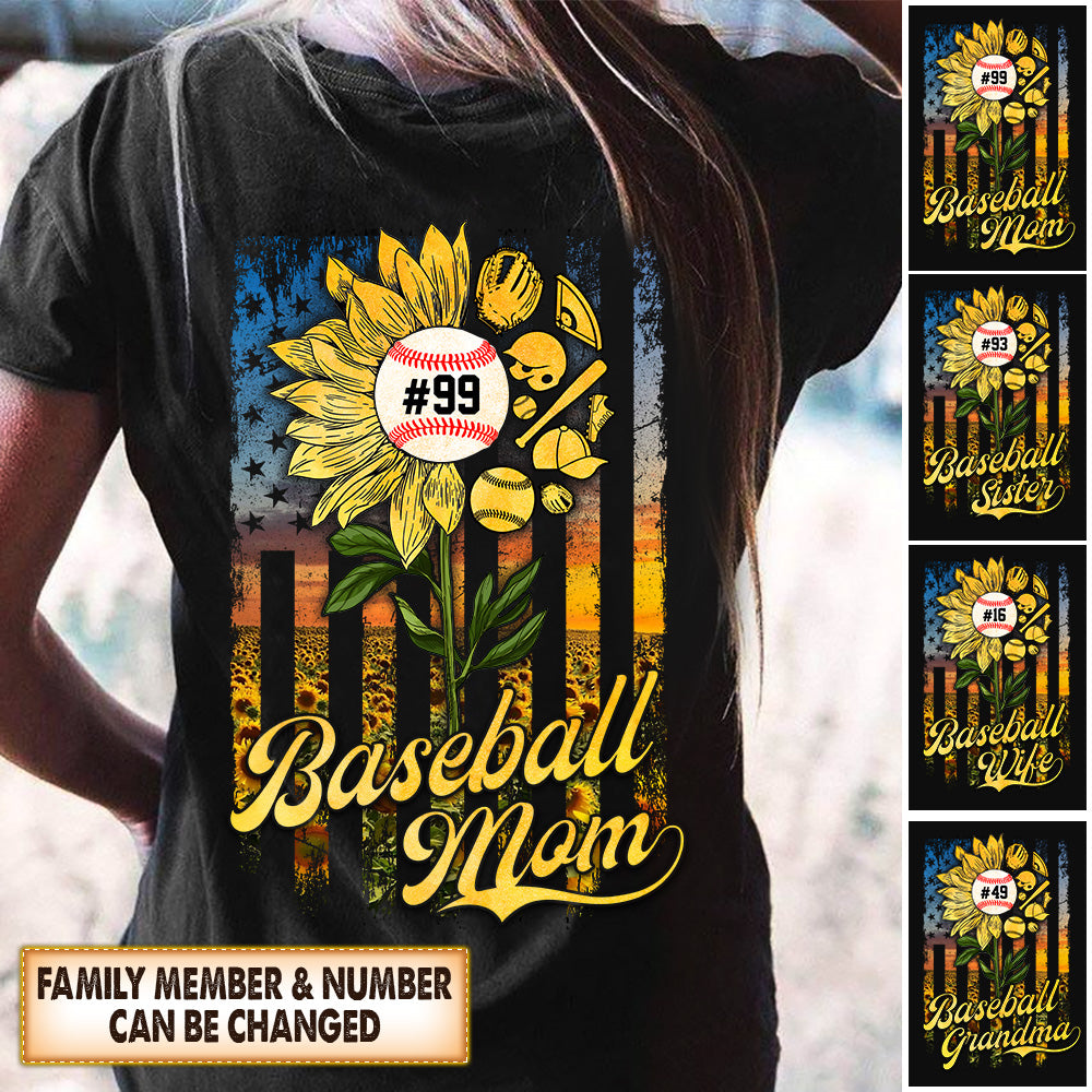 Personalized Shirts Baseball Mom Sunflower American Flag Shirt For