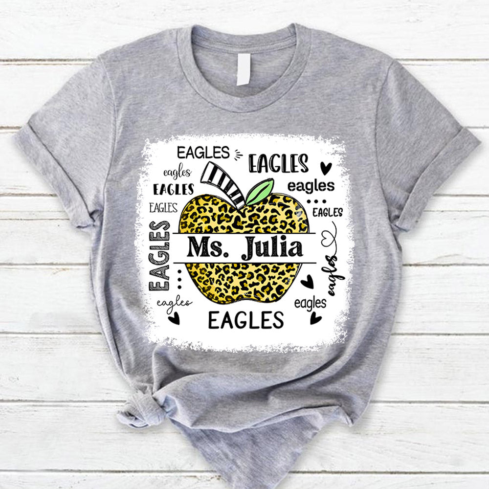 Personalized Eagles Leopard Apple Custom Name T-Shirt Teacher Appreciation Gift