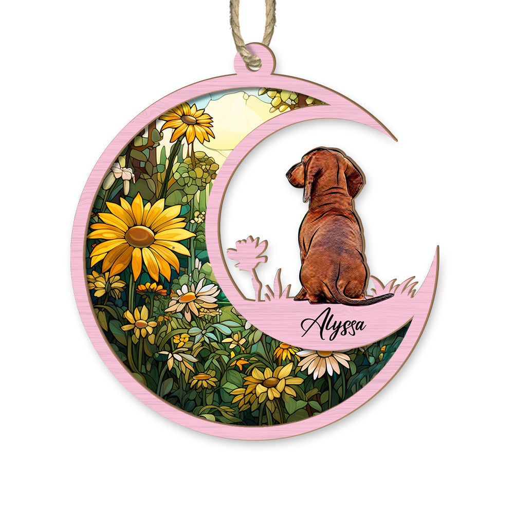 Dog Back View Suncatcher Personalized Ornament - Handmade Custom Name And Dog Breed Decor, Engraved Dog Lovers Gift