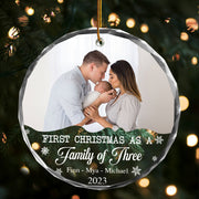 Personalized Family Photo Ornament - First Christmas As A Family of Three, Gift For Parents