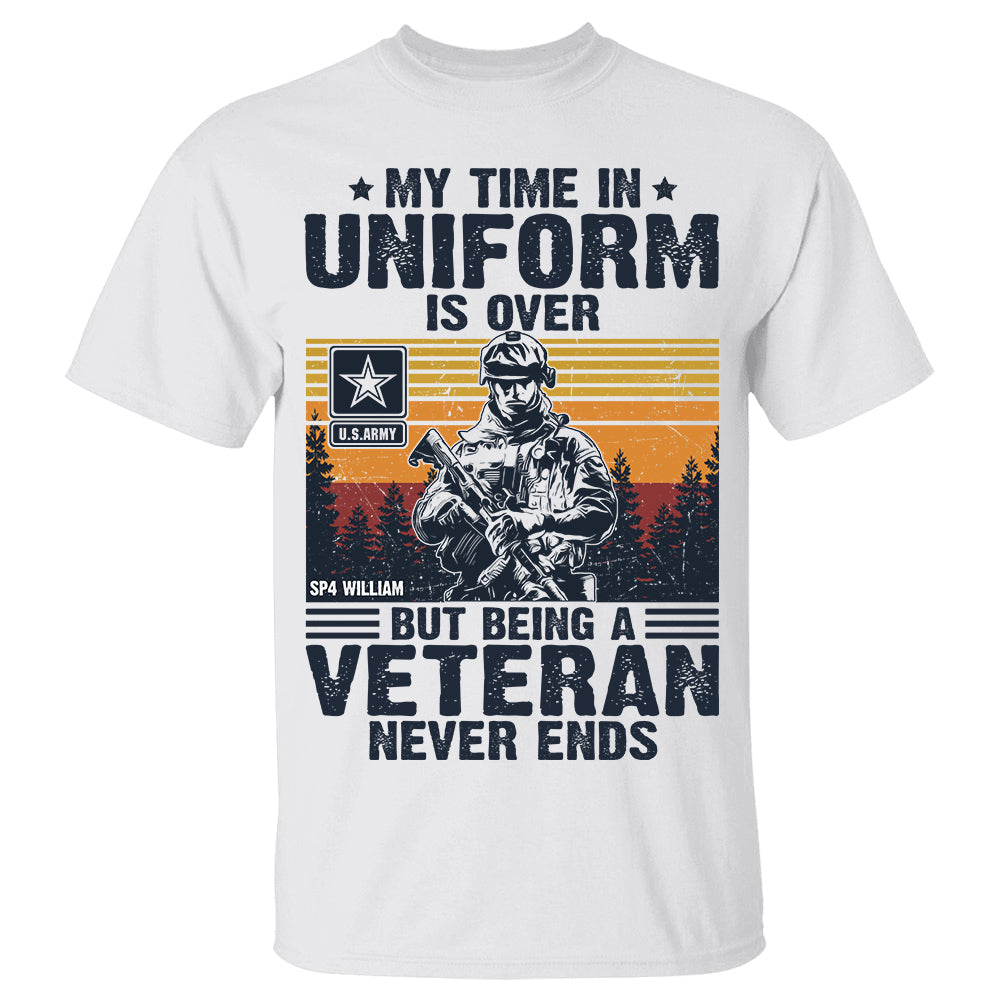 My Time In Uniform Is Over But Being A Veteran Never Ends Personalized Shirt For Veterans H2511