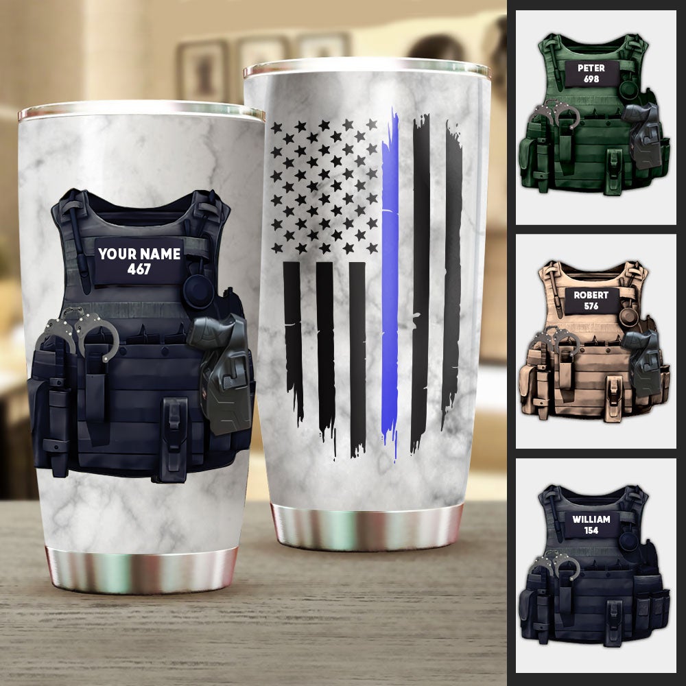Personalized Police Tumbler Police Blue Line American Flag Tumbler