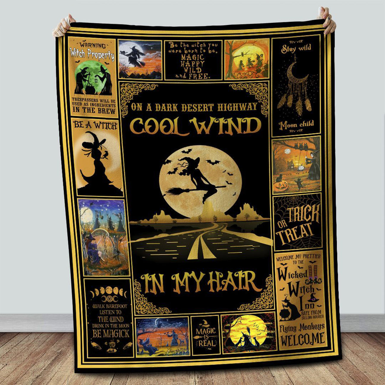 On A Dark Desert Highway Cool Wind In My Hair Halloween Witches Blanket, Witch Woman Blanket, Witch Girl Blanket Gifts.