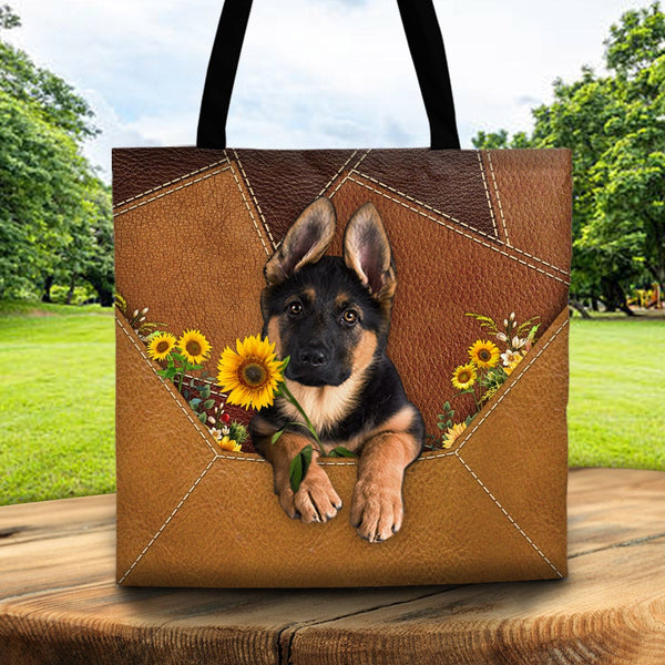 Cute Caucasian store Shepherd Dog Sunflower Genuine Leather Bag Charm