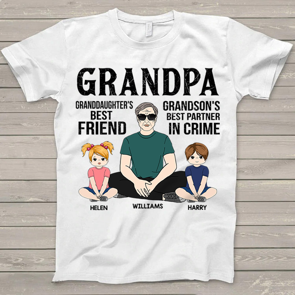 Personalized Grandpa Granddaughter's Best Friend Grandson's Best Partner In Crime T-Shirt For Grandpa